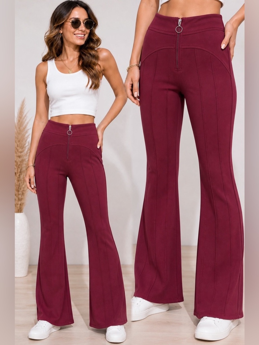 Free People Bell Bottom Pants Women Size 6 Burgundy High Rise Flare